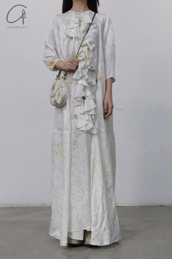 MUTEDANCE pile flower real silk dress md22FW30 gray white PM48